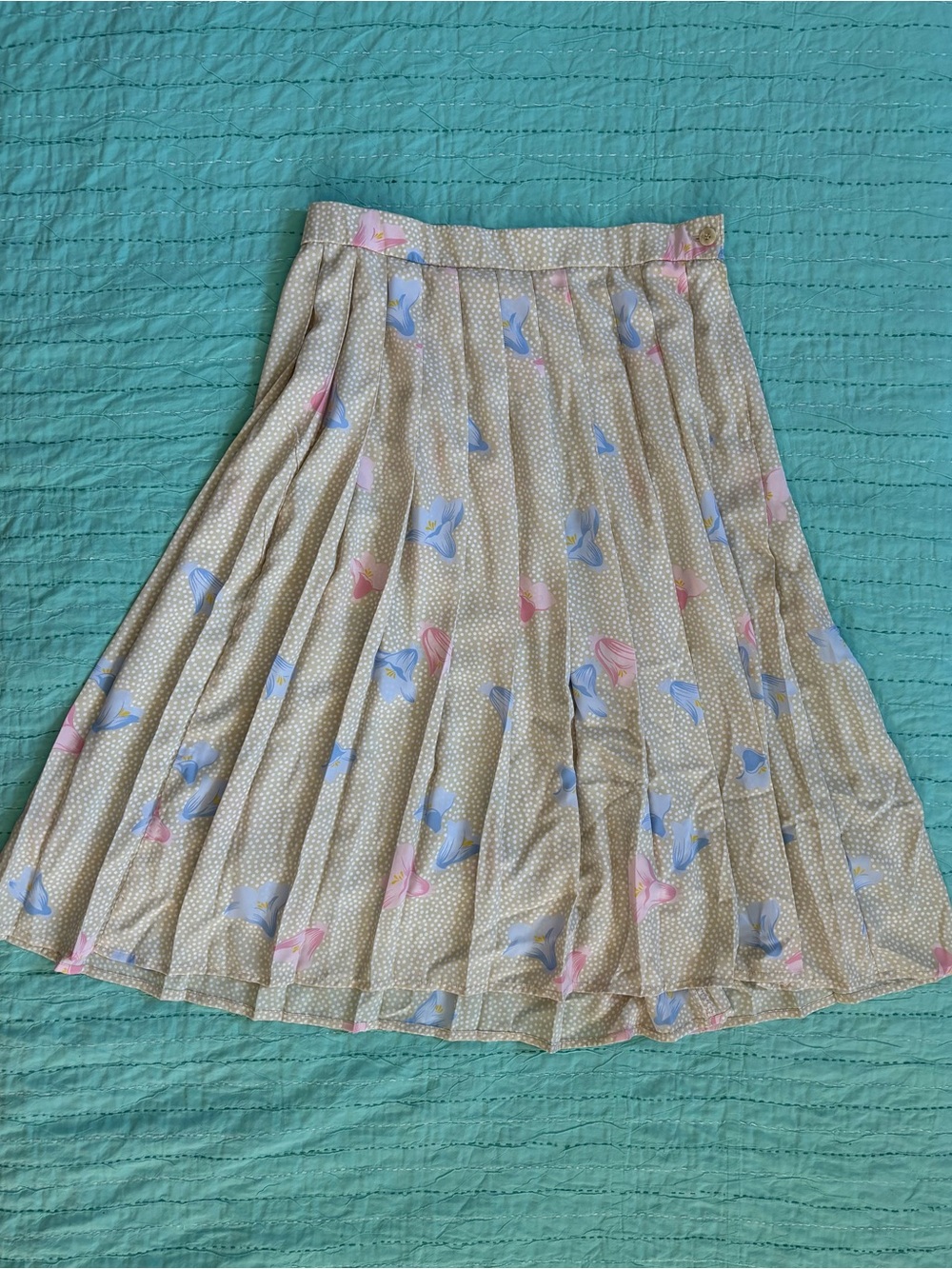 Vintage James Kenrob Pleated Midi Skirt USA Floral Polka Dot Pastel Cottagecore